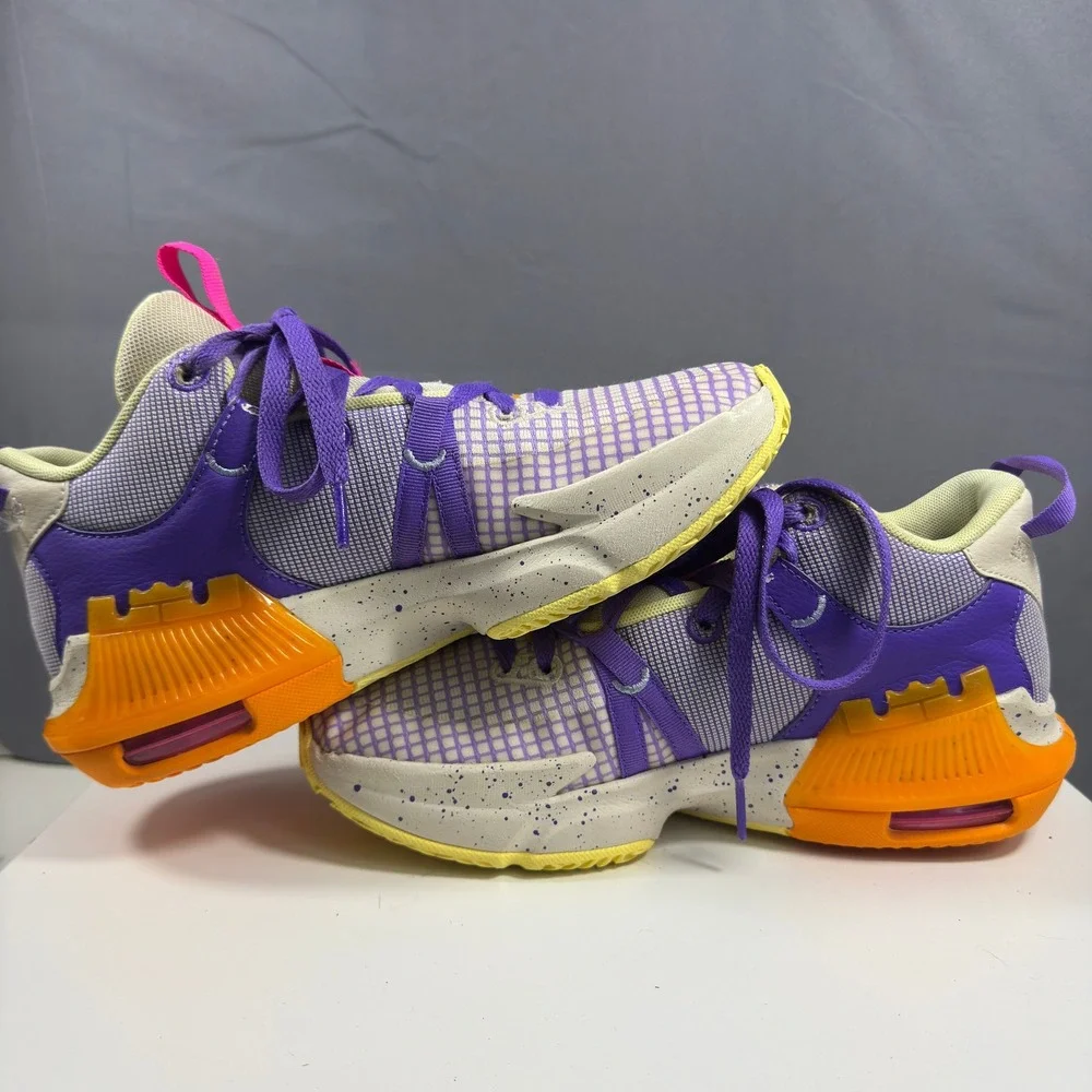 Nike LeBron 19 Low Kids 6.5Y Purple Orange DQ8650-101 Basketball Sneakers